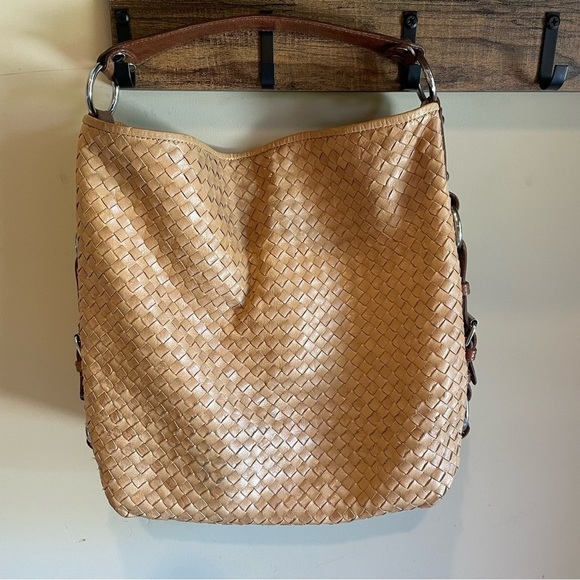 TANO Large Woven Tan Leather Shoulder Purse - Picture 2 of 9